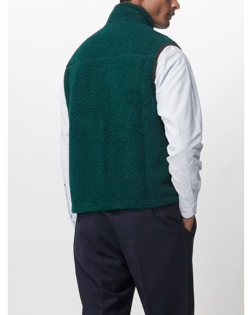 Drake's Green Zip-up Wool-blend Fleece Gilet for men