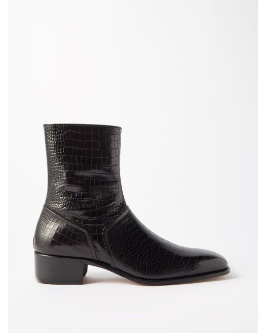 Tom Ford Crocodile-effect Leather Boots in Black for Men | Lyst UK