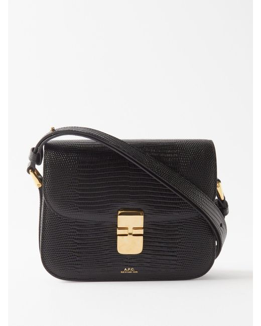 A.P.C. Grace Small Lizardeffect Leather Shoulder Bag in Black Lyst