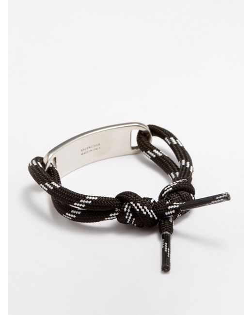 Balenciaga Plate Logo-engraved Corded Bracelet in Black | Lyst