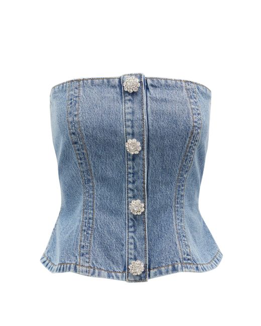 Ganni Crystal-button Denim Corset Top 