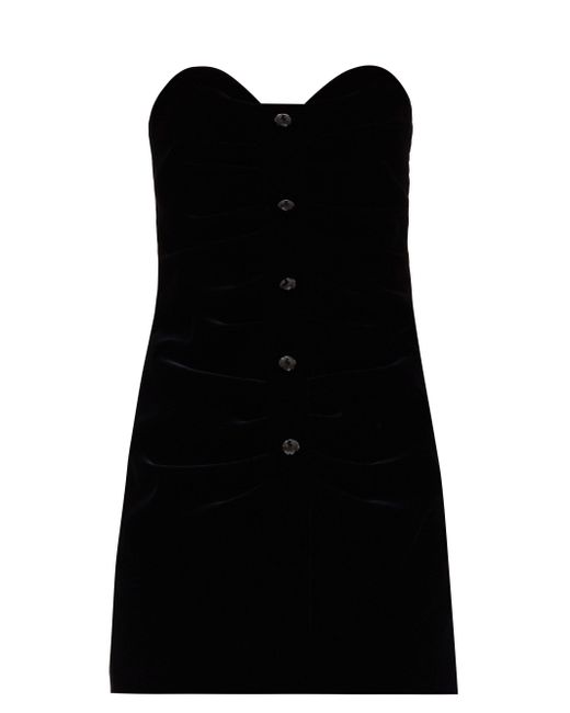 Saint Laurent Crystal-button Velvet Bustier Dress in Black - Lyst