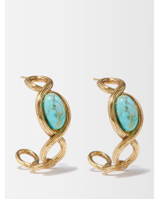 Aurelie Bidermann Metallic Aldabra Turquoise & Gold-plated Hoop Earrings