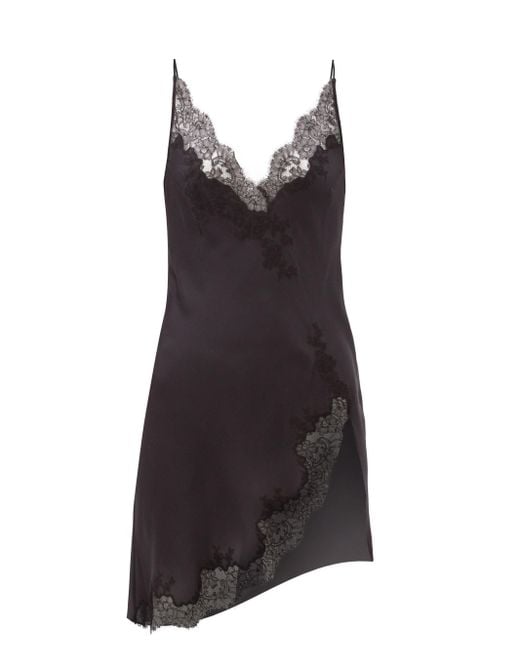 Carine Gilson Side-slit Lace-trimmed Silk Short Slip Dress in Black | Lyst
