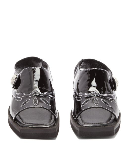 Ganni Texas Patent-leather Slingback Sandals in Black - Lyst
