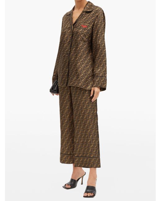 Fendi Ff-print Silk-twill Pyjama Shirt in Brown