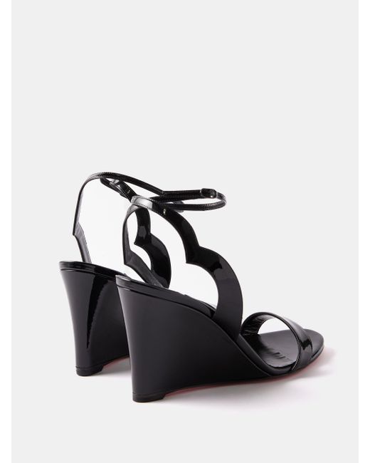 Christian Louboutin Zeppa Chick 85 Black Patent Wedge Sandals | Lyst