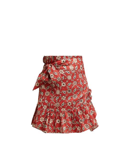 fleksibel Monumental barndom Étoile Isabel Marant Tempster Floral-print Cotton Wrap Skirt in Red | Lyst