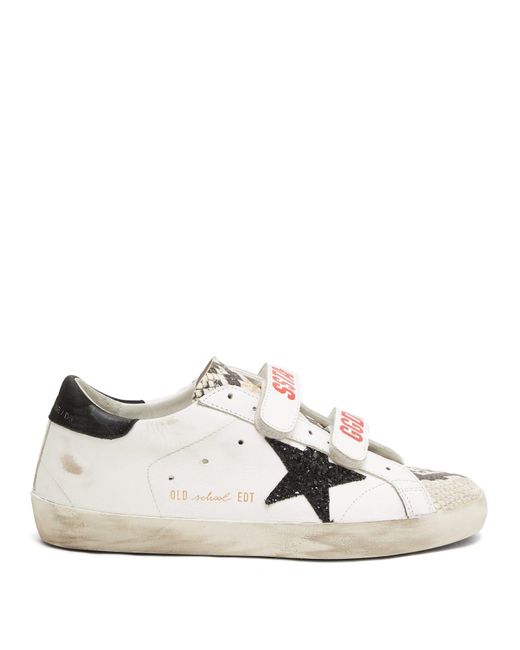 Golden Goose Old School Velcro Logo-strap Leather Trainers in White | Lyst