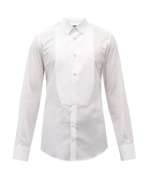 Dolce & Gabbana White Curved-bib Cotton-poplin Tuxedo Shirt for men