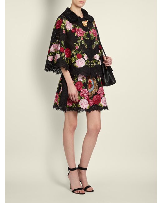 Dolce & Gabbana Floral-embroidered Lace Cape in Black | Lyst