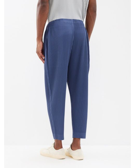 Homme Plissé Issey Miyake Blue Technical-pleated Cropped Trousers for men
