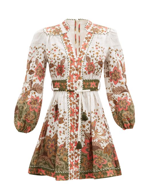 Zimmermann Empire Batik Floral-print Linen Dress | Lyst