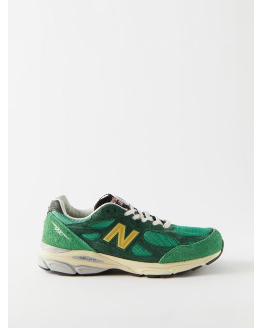 New Balance Made In Usa 990v3 Leather And Mesh Trainers in Green for ...