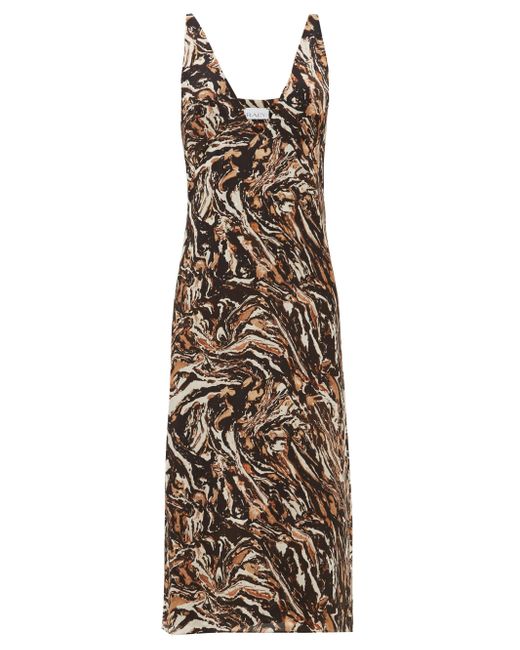 Raey Bustcup Marbled Animalprint Silk Slip Dress in Brown Print