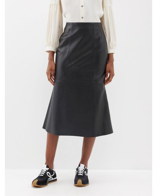 Cefinn Lucille Fluted-hem Leather Midi Skirt in Black | Lyst