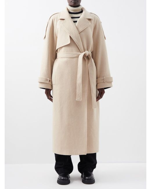 Frankie Shop Suzanne Belted Wool-blend Trench Coat in Natural | Lyst