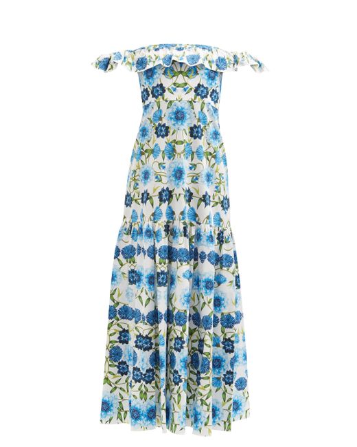 Borgo De Nor Farah Floral-print Cotton-poplin Dress in Blue - Lyst