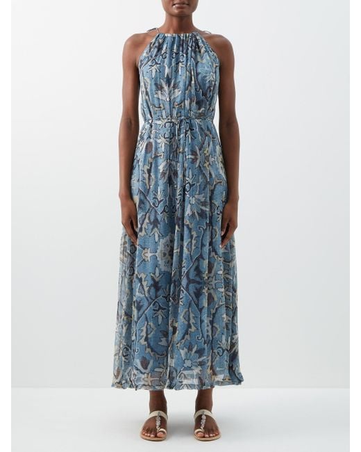 Hannah Artwear Serena Savitri-print Chiffon Dress in Blue Print (Blue ...
