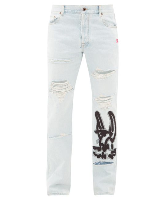 Off-White c/o Virgil Abloh Bravado Slim-leg Distressed Cotton Jeans in ...