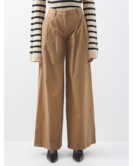 Nili Lotan Dillon Cotton-blend Wide-leg Trousers in Light Brown (Brown ...