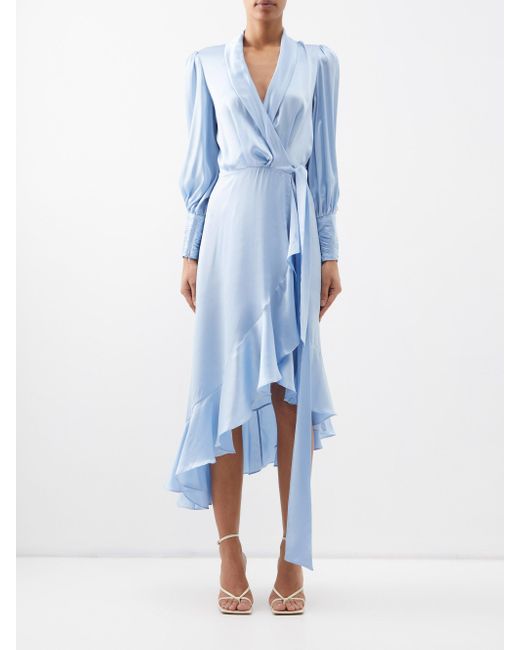 Zimmermann Wrap Silksatin Midi Dress in Blue Lyst