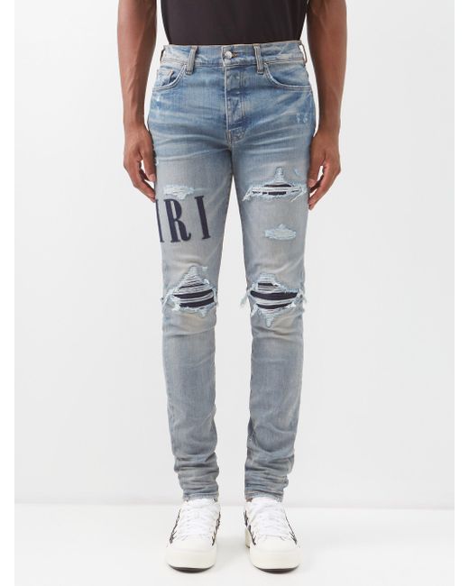 Amiri Denim Logoappliqué Distressed Slimleg Jeans in Blue for Men