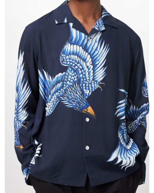 Rag & Bone Blue Avery Bird-print Viscose Shirt for men