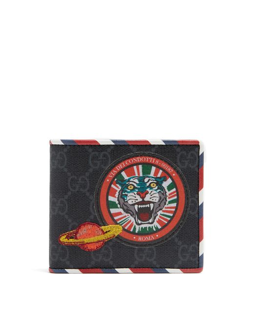 Gucci Gg Supreme Tiger And Planet-patch Wallet in Black for Men | Lyst