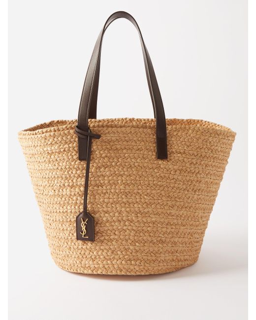Saint Laurent Panier Yslplaque Leathertrim Raffia Basket Bag in