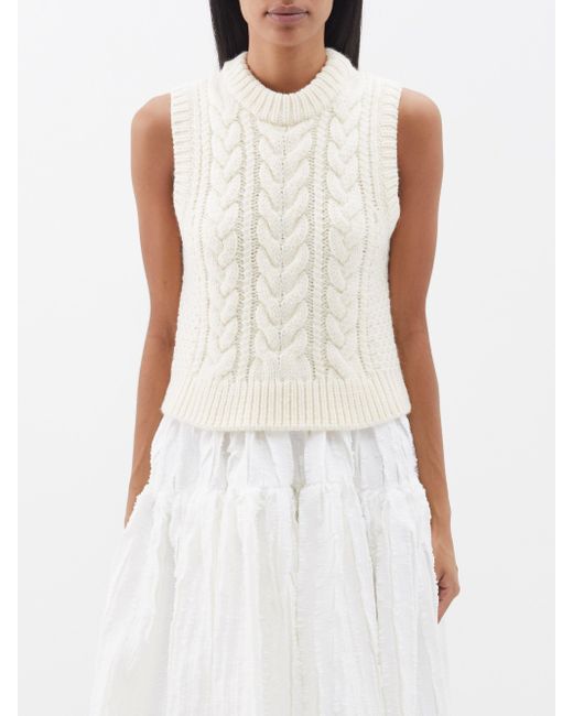CECILIE BAHNSEN White Hannah Cable-knit Wool-blend Sweater Vest