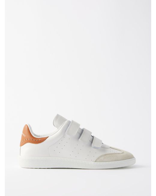 Isabel Marant Beth Velcro-strap Leather And Suede Trainers in Natural | Lyst