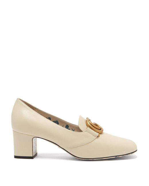 Gucci Gg Marmont Leather Block Heel Loafers in White | Lyst Canada