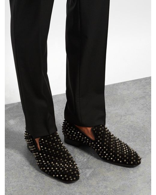 CHRISTIAN LOUBOUTIN Dandelion Spikes black mixed silver stud loafer EU42.5  at 1stDibs