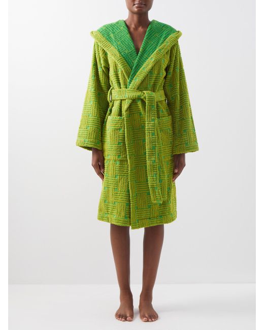Bottega Intrecciatojacquard Cottonterry Bathrobe in Green