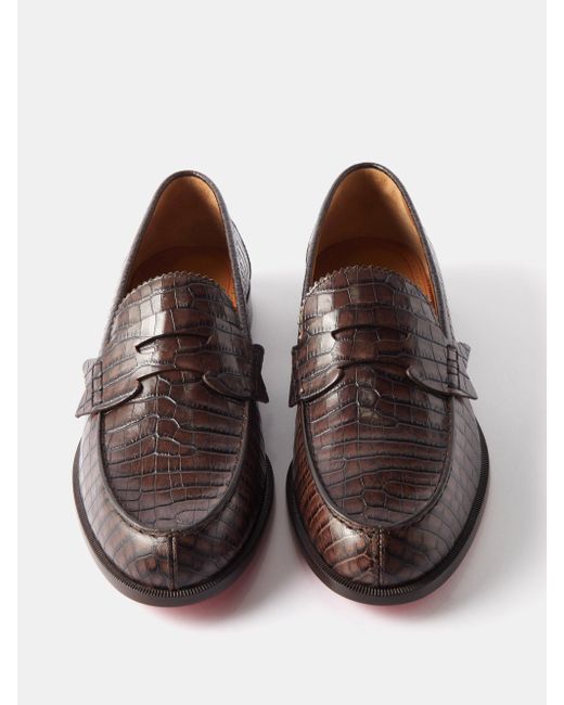 Christian Louboutin No Penny Crocodile effect Leathe Loafers in
