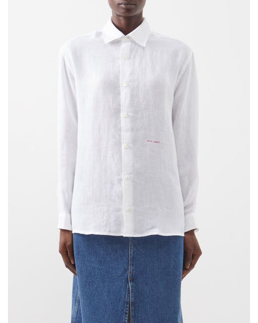 A.P.C. X Jane Birkin Jeanne Embroidered Linen Shirt in White Lyst