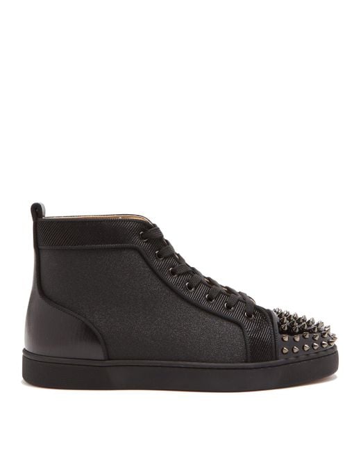 Christian Louboutin Lou Spikes Glitter High-top Trainers in Black for ...