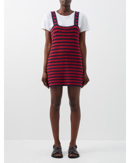 RE/DONE 70s Striped Crochet Cotton Mini Dress in Red Navy (Red) Lyst