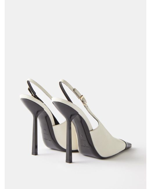 Saint Laurent Ines 115 Canvas And Leather Slingback Pumps In White Lyst 