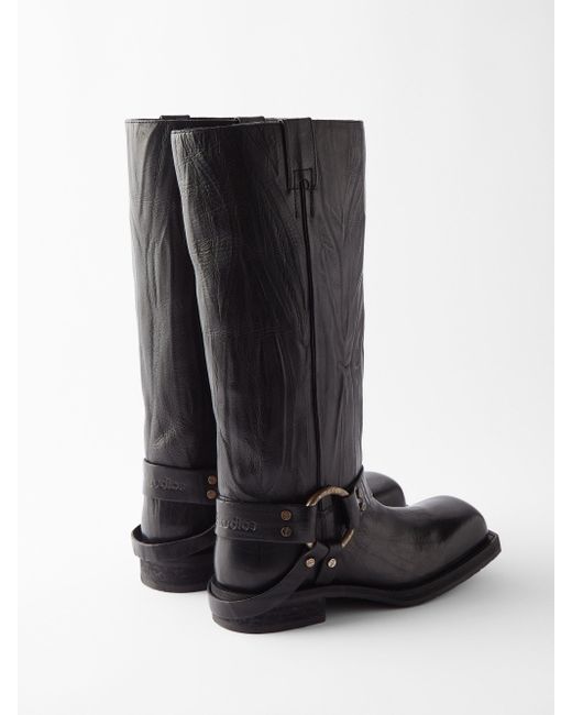 Acne Studios Balius Buckled Crinkled-leather Knee-high Boots in Black ...