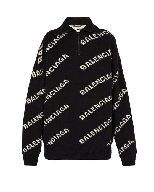 Balenciaga Intarsia-logo Half-zip Sweater in Black for Men | Lyst