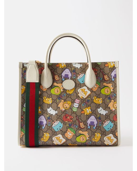 メンズ Gucci X Pikarar アニマルプリント GGスプリームトートバッグ