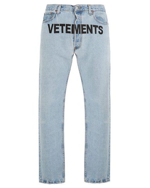 Vetements X Levi's Logo-embroidery Low-rise Wide-leg Jeans in Blue for Men  | Lyst