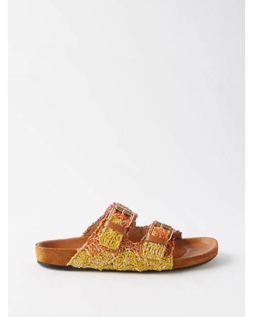 Isabel Marant Leather Lennyo Woven Raffia Slides Lyst Australia