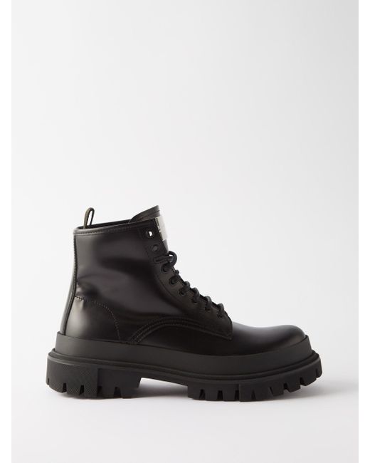 Dolce & Gabbana Dark Side Leather Laceup Boots in Black for Men Lyst