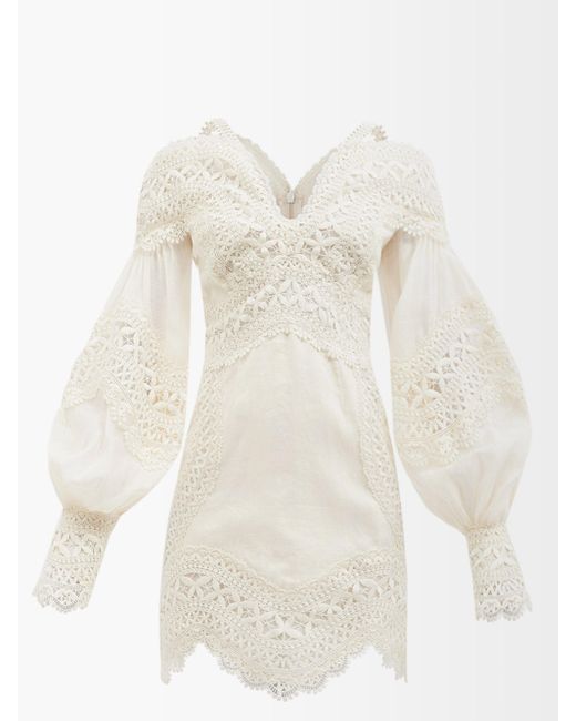 Zimmermann Postcard Macramélace Linenblend Mini Dress in White Lyst