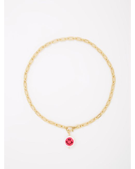 Joolz by Martha Calvo Smiley Face Pearl &14kt Gold-plated Necklace in ...