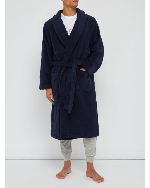 Calvin Klein Logojacquard Cottonterry Bathrobe in Navy (Blue) for Men