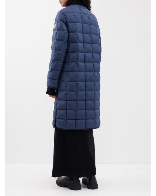 Moncler Faisan Quilted Down Longline Coat in Blue | Lyst